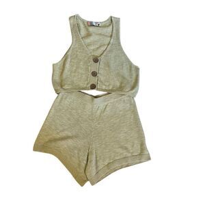 Free People Top Short Set Knit Green Malibu Size S top Size M Short